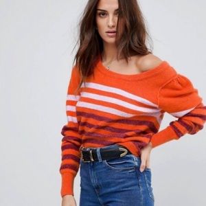 Free People Orange and Purple Striped Sweater